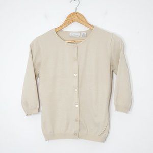 Gloria Vanderbilt Cream Beige Knit Cardigan Sweater Top Button Front Y2K Small